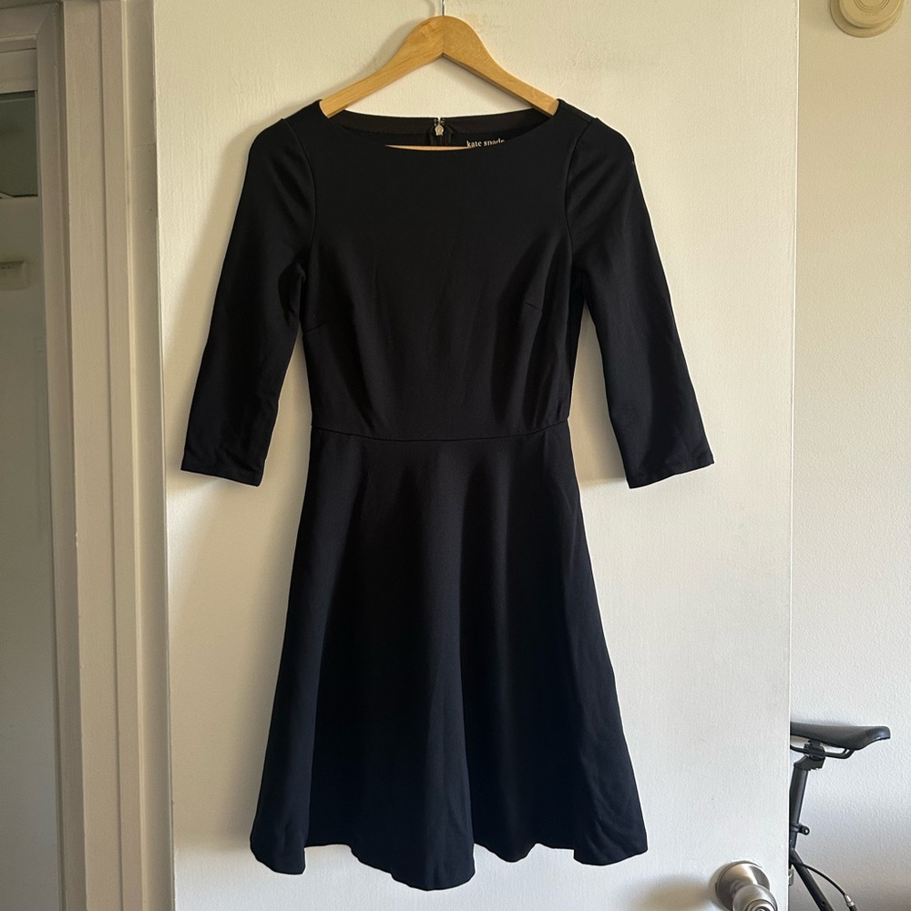 Kate Spade Black Boat Neck Ponte Mini Skater Dress with Pockets size XS EUC